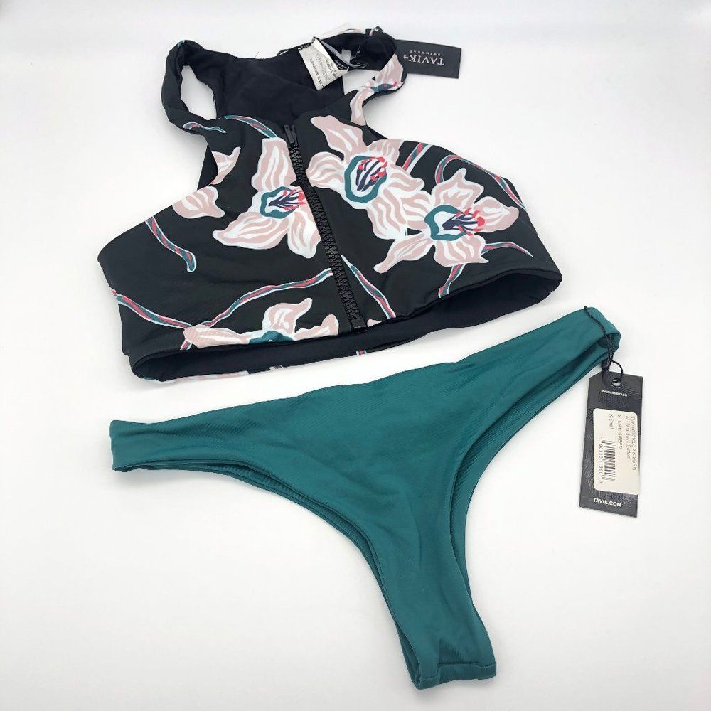New Tavik Green & Black Floral Bikini - Size XS
